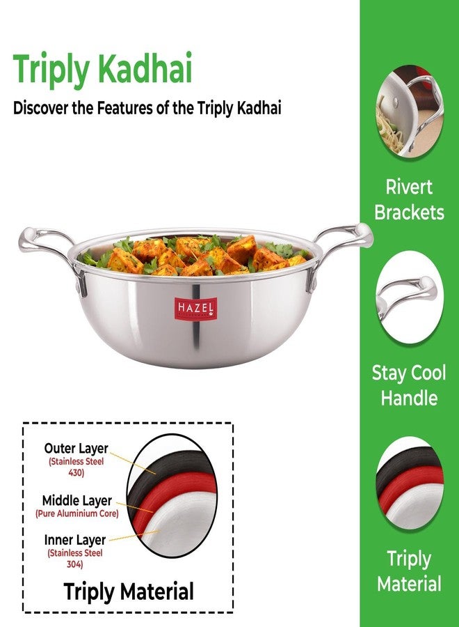 HAZEL Triply Stainless Steel Kadhai with Induction Base, 2 Litre | 3 Layer Construction Uni-Heat Cooking, Easy-Pour Edge, 22.5 cm Wok Kadai - Image 4